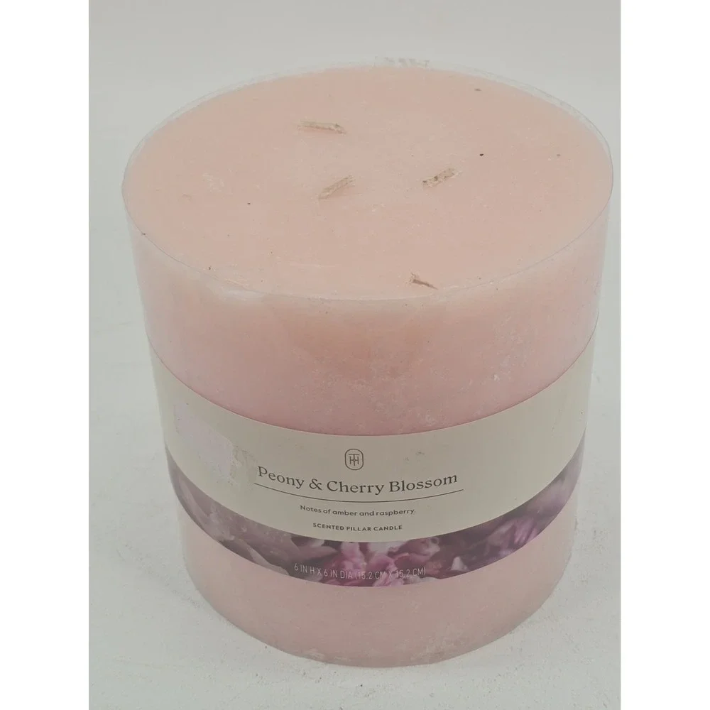 Threshold Peony & Cherry Blossom Scented Pillar Candle 3-Wick Pink 6